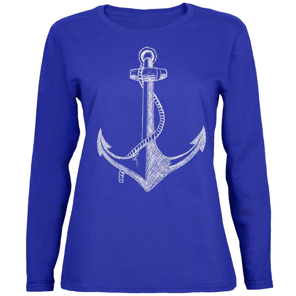 Summer Anchor Womens Long Sleeve T Shirt Women's Long Sleeves Old Glory 2XL Royal 