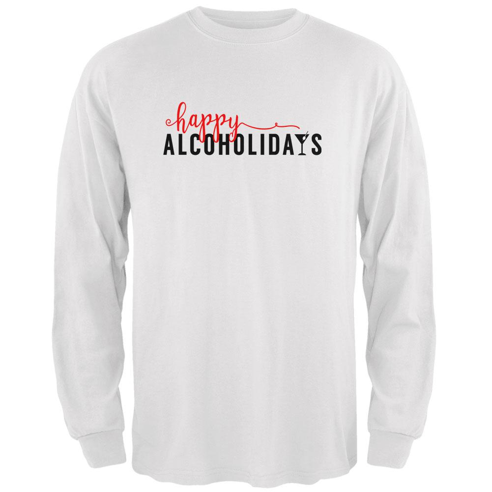 Happy Alcoholidays Holidays Mens Long Sleeve T Shirt Men's Long Sleeves Old Glory 2XL White 