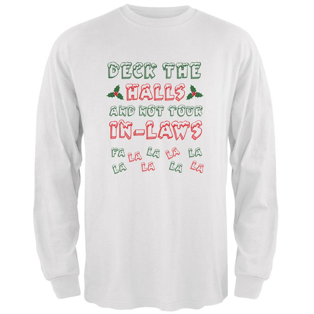 Christmas Deck the Halls Not Your In-Laws Mens Long Sleeve T Shirt Men's Long Sleeves Old Glory 2XL White 