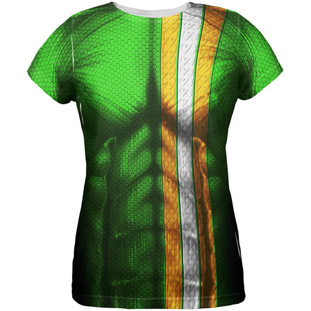 St Patrick's Day Irish Champion Superhero Costume All Over Womens T Shirt Women's T-Shirts Old Glory 2XL Multi 