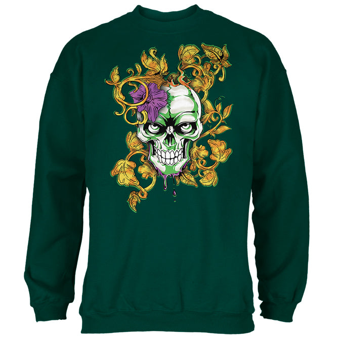 Mardi Gras Voodoo Zombie Skull Mens Sweatshirt Men's Sweatshirts Old Glory 2XL Forest Green 