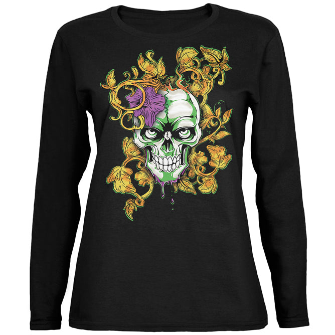 Mardi Gras Voodoo Zombie Skull Ladies' Relaxed Jersey Long-Sleeve Tee Women's Long Sleeves Old Glory 2XL Black 