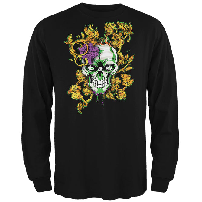 Mardi Gras Voodoo Zombie Skull Mens Long Sleeve T Shirt Men's Long Sleeves Old Glory 2XL Black 