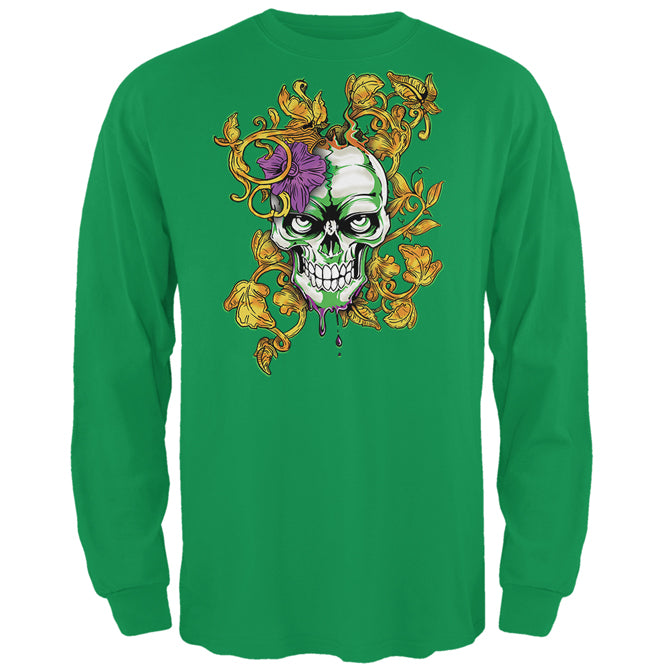 Mardi Gras Voodoo Zombie Skull Mens Long Sleeve T Shirt Men's Long Sleeves Old Glory 2XL Irish Green 