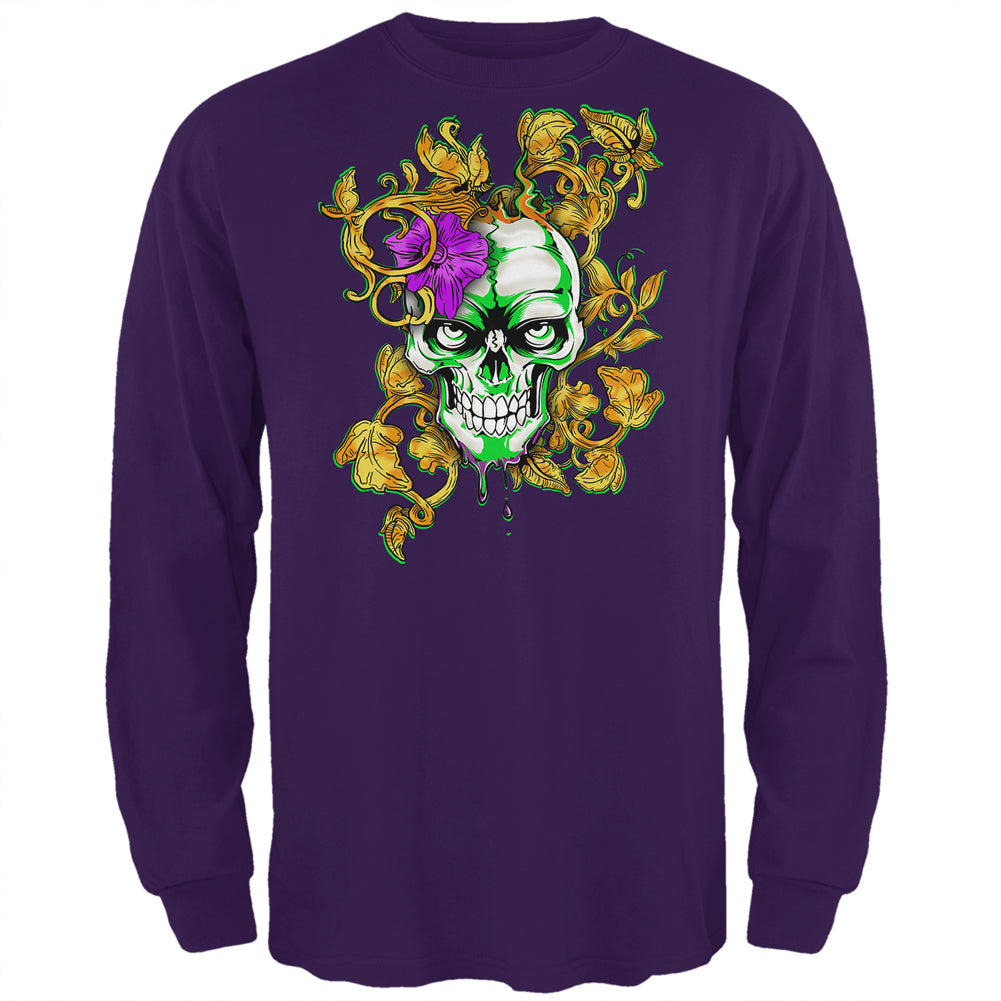 Mardi Gras Voodoo Zombie Skull Mens Long Sleeve T Shirt Men's Long Sleeves Old Glory 2XL Purple 