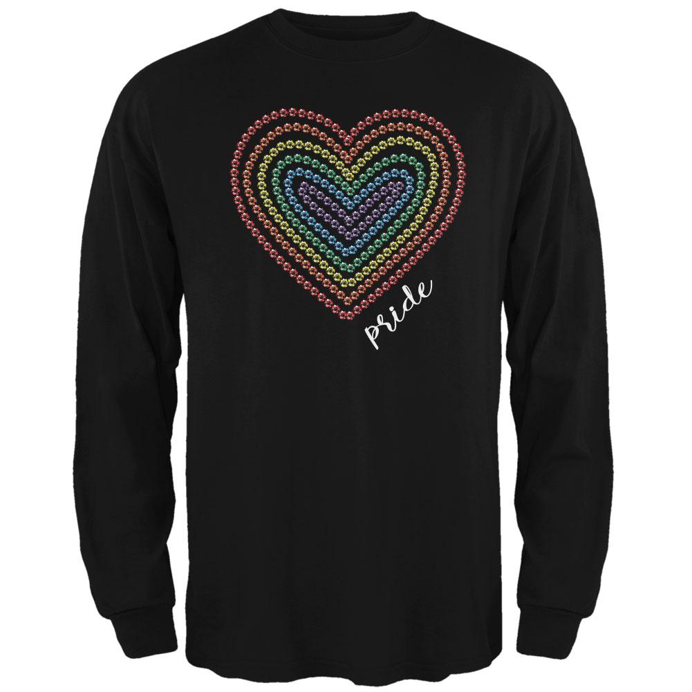 Pride Love Rainbow Gemstone Heart Mens Long Sleeve T Shirt Men's Long Sleeves Old Glory 2XL Black 