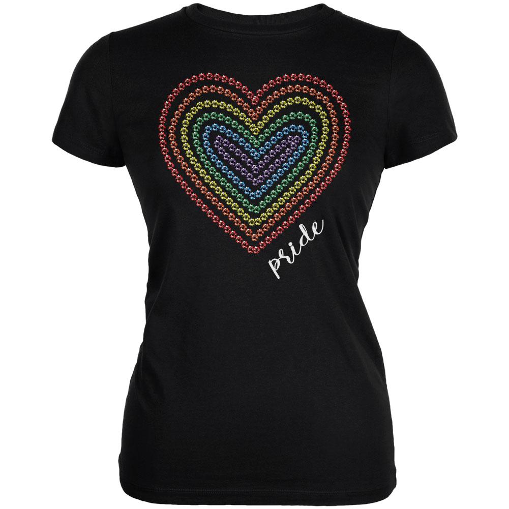 Pride Love Rainbow Gemstone Heart Juniors Soft T Shirt Juniors T-Shirts Old Glory 2XL Black 