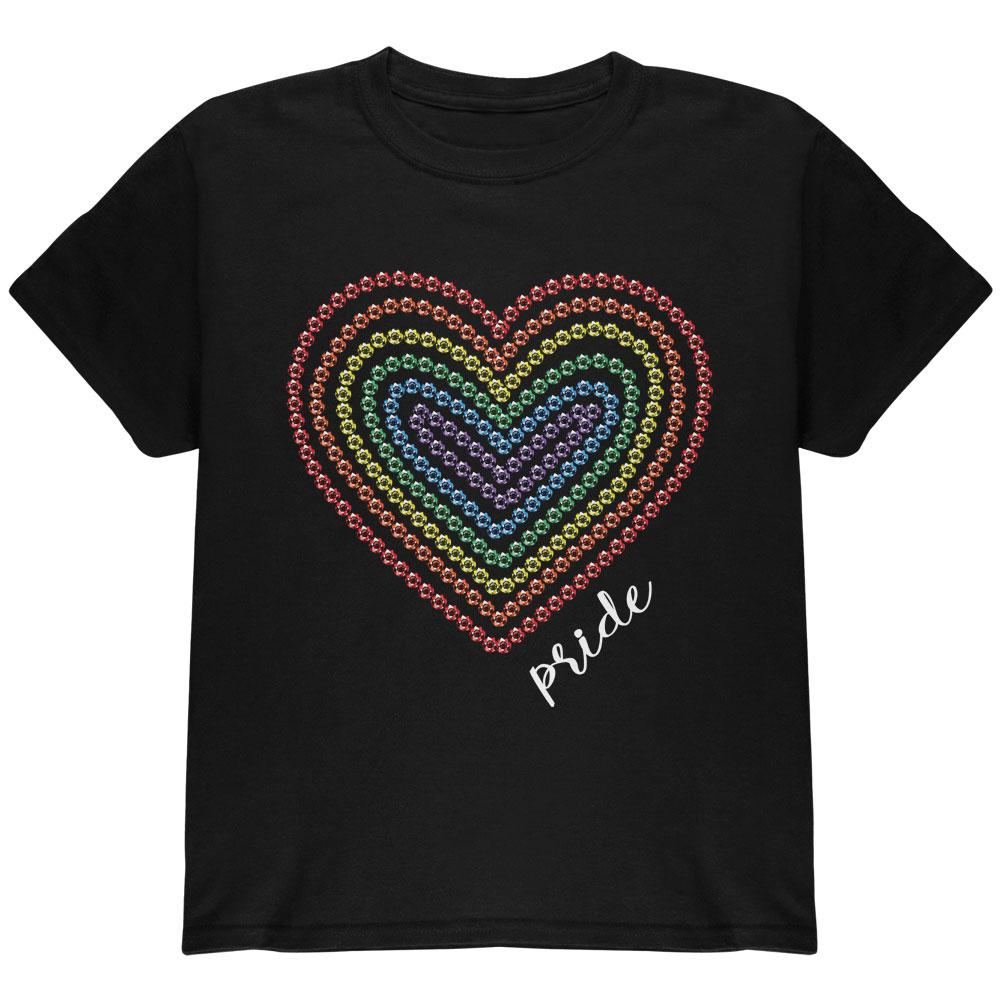 Pride Love Rainbow Gemstone Heart Youth T Shirt Youth T-Shirts Old Glory LG Black 