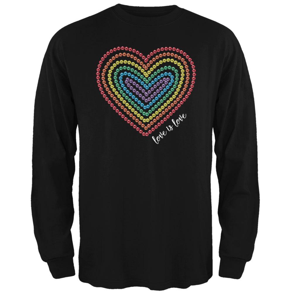 Love is Love Rainbow Gemstone Heart Mens Long Sleeve T Shirt Men's Long Sleeves Old Glory 2XL Black 