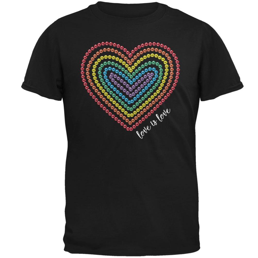 Love is Love Rainbow Gemstone Heart Mens T Shirt Men's T-Shirts Old Glory 2XL Black 