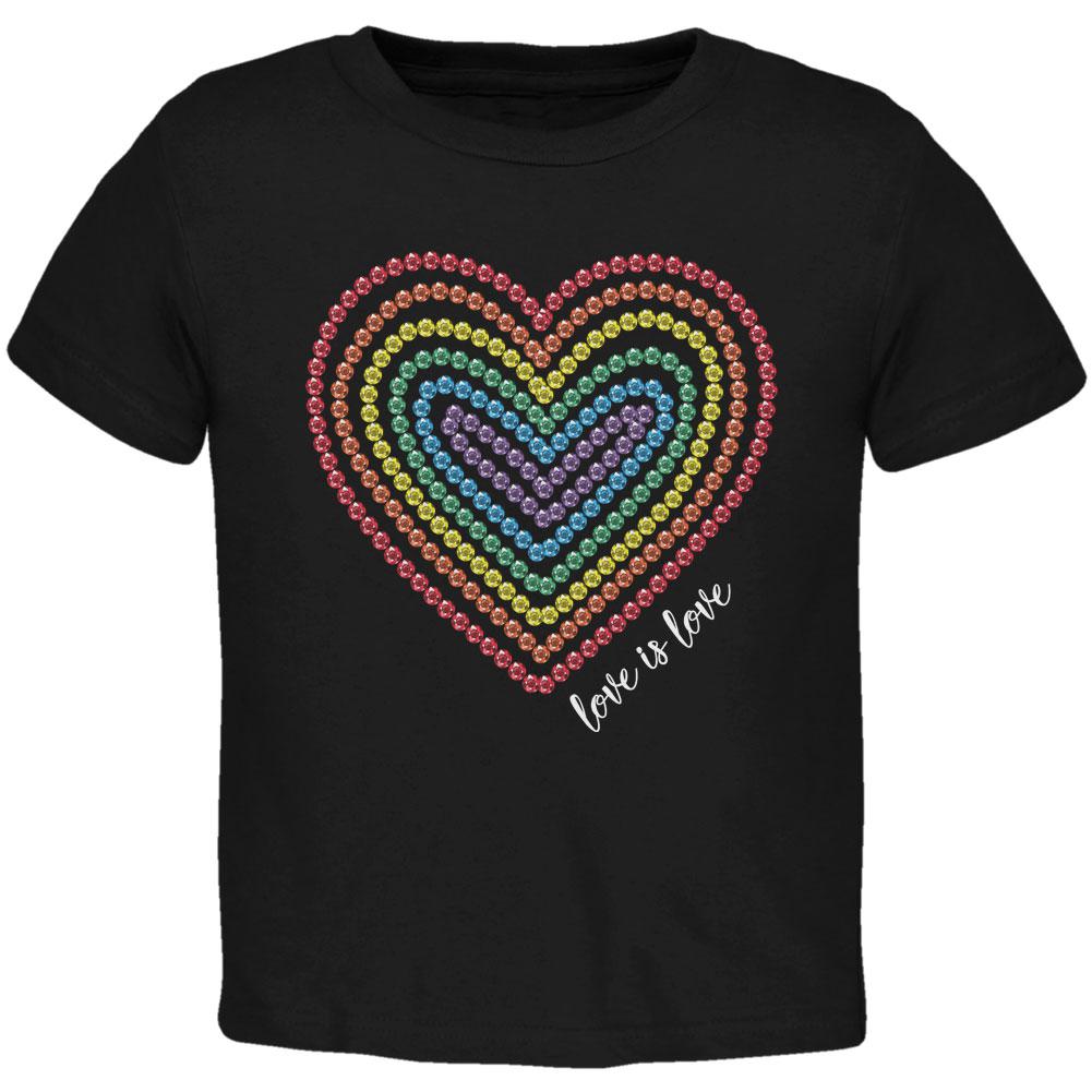 Love is Love Rainbow Gemstone Heart Toddler T Shirt Toddler T-Shirts Old Glory 2T Black 