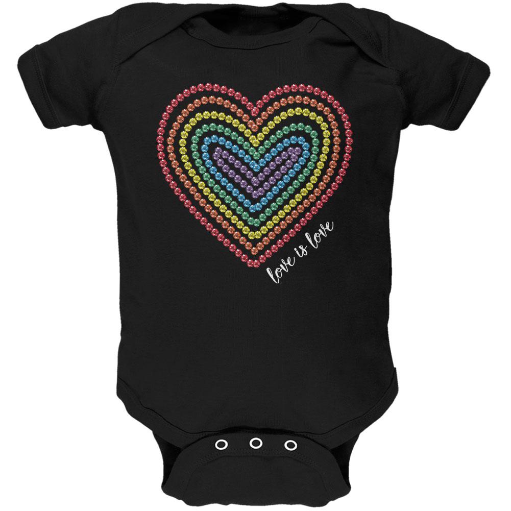 Love is Love Rainbow Gemstone Heart Soft Baby One Piece Baby One Piece Old Glory 0-3M Black 