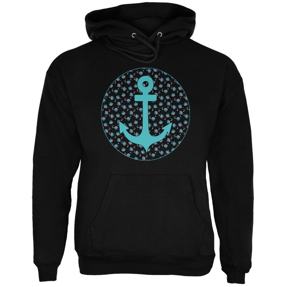 Beachy Anchor Shells Pattern Mens Hoodie Men's Hoodies Old Glory 2XL Black 