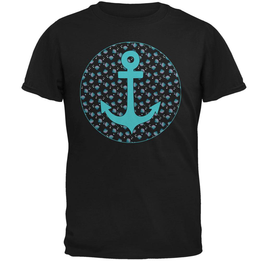 Beachy Anchor Shells Pattern Mens T Shirt Men's T-Shirts Old Glory 2XL Black 