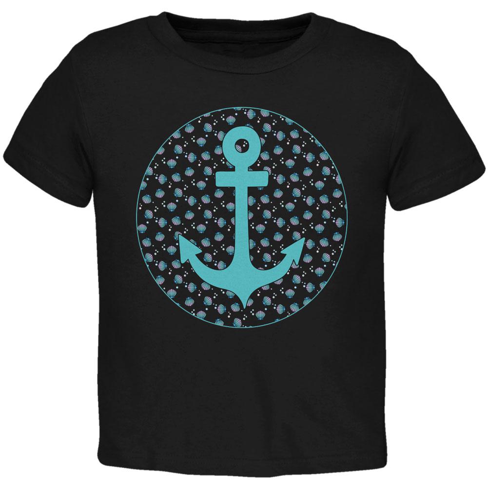 Beachy Anchor Shells Pattern Toddler T Shirt Toddler T-Shirts Old Glory 2T Black 