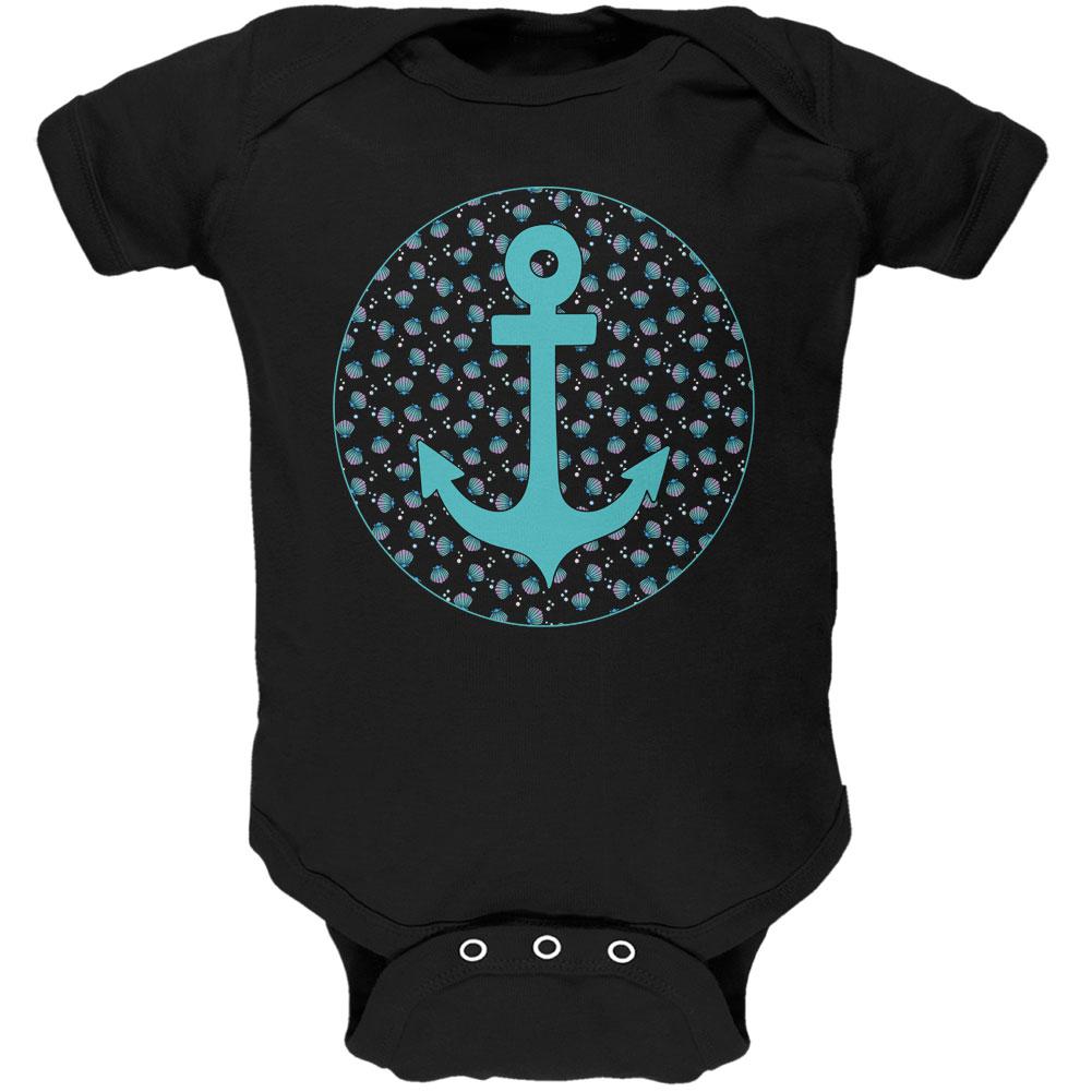 Beachy Anchor Shells Pattern Soft Baby One Piece Baby One Piece Old Glory 0-3M Black 