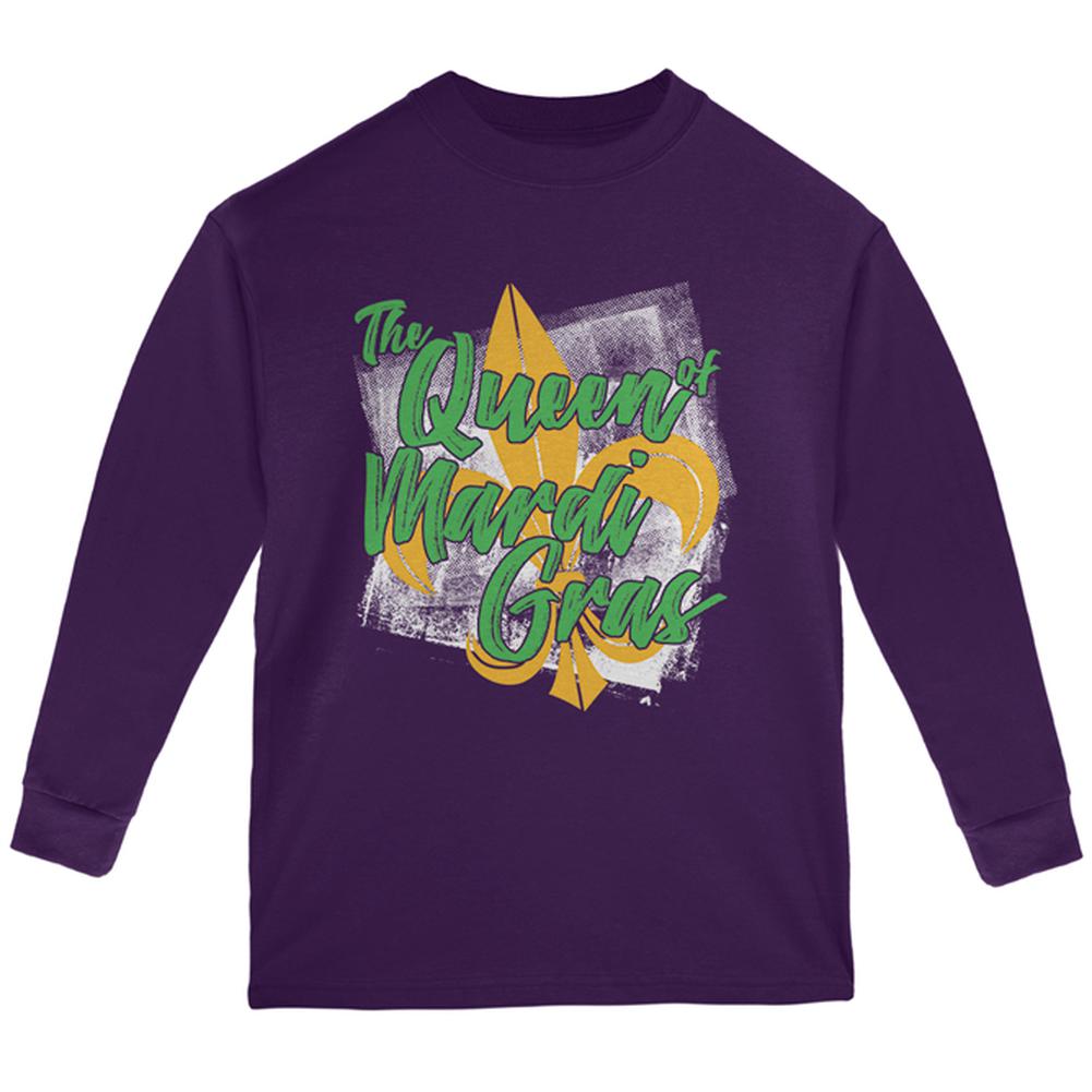 The Queen of Mardi Gras Youth Long Sleeve T Shirt Youth Long Sleeves Old Glory LG Purple 