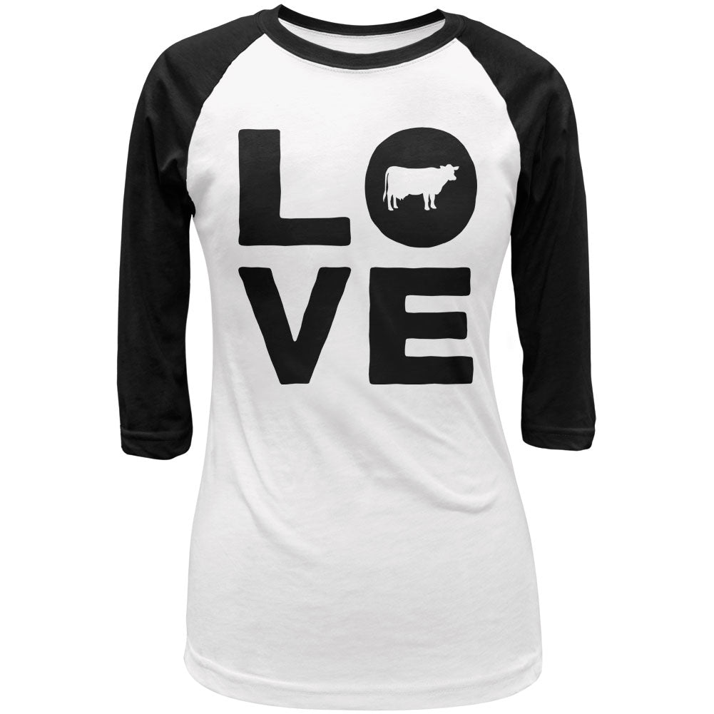 Cow Love Juniors 3/4 Sleeve Raglan T Shirt Juniors Raglans Old Glory LG White 