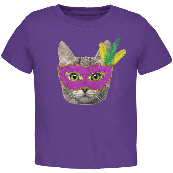 Mardi Gras Mask Funny Cat Toddler T Shirt Toddler T-Shirts Old Glory 2T Purple 