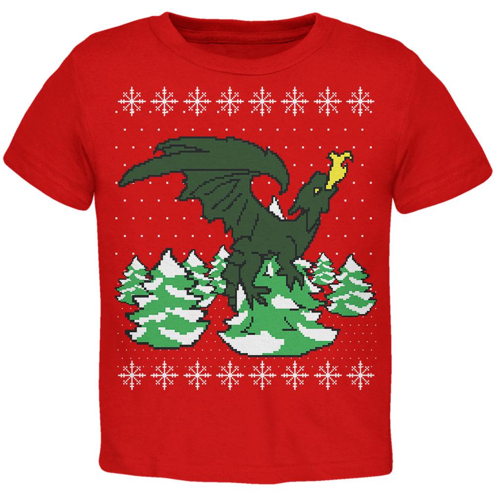 Ugly Christmas Sweater Dragon Winter Toddler T Shirt Toddler T-Shirts Old Glory 2T Red 