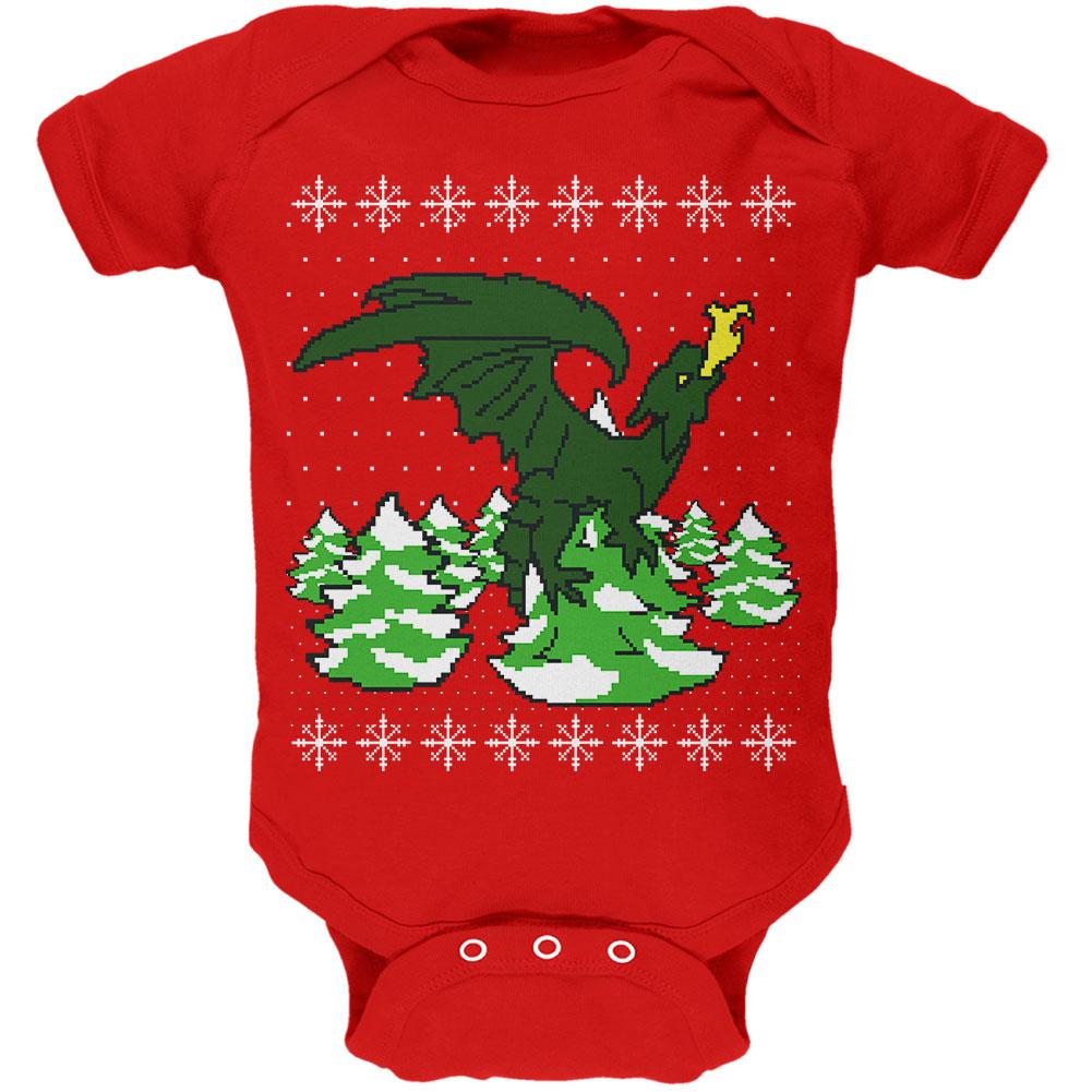 Ugly Christmas Sweater Dragon Winter Soft Baby One Piece Baby One Piece Old Glory 0-3M Red 