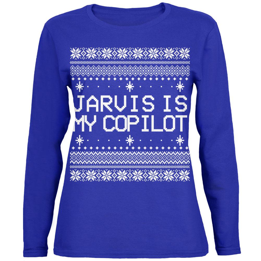 Jarvis Is My Copilot Ugly Christmas Sweater Womens Long Sleeve T Shirt Women's Long Sleeves Old Glory 2XL Royal 