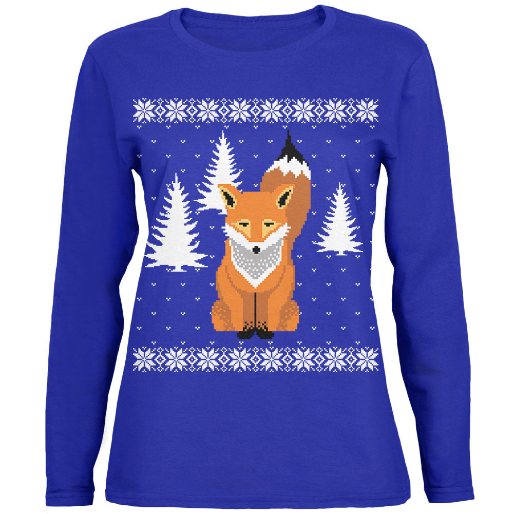 Big Fox Ugly Christmas Sweater Womens Long Sleeve T Shirt Women's Long Sleeves Old Glory 2XL Royal 