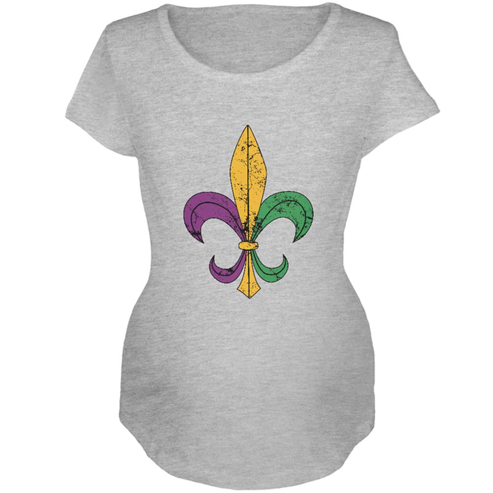 Mardi Gras Fleur De Lis Distressed Maternity Soft T Shirt Maternity T-Shirts Old Glory 2XL Heather 