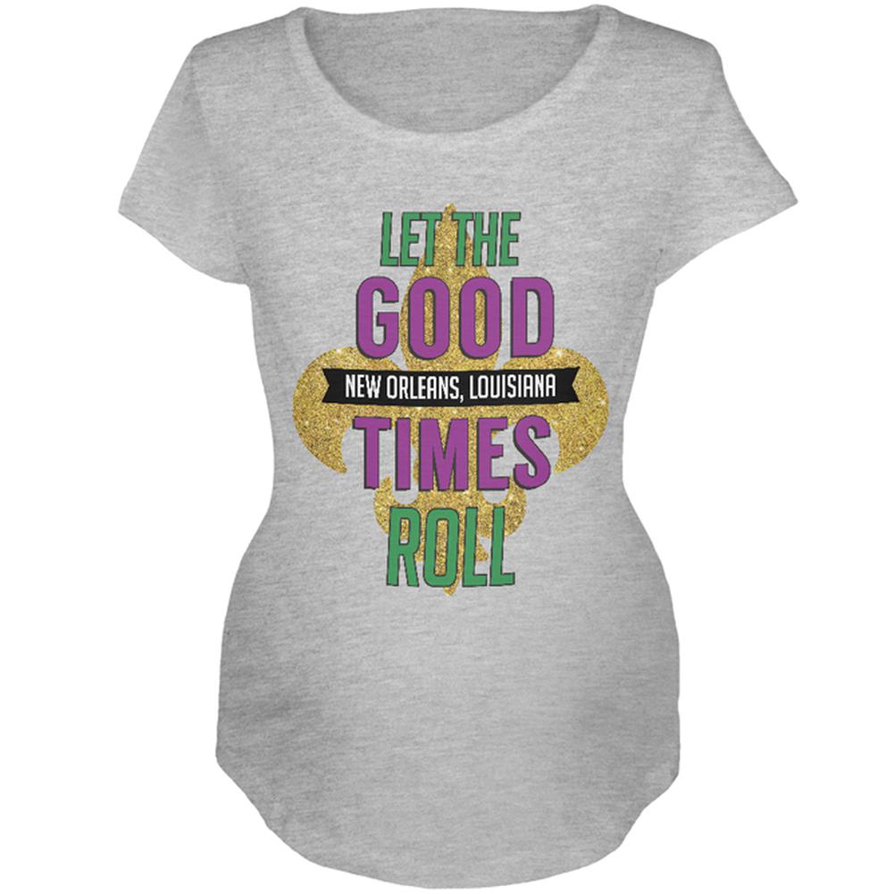 Mardi Gras Let the Good Times Roll Maternity Soft T Shirt Maternity T-Shirts Old Glory 2XL Heather 