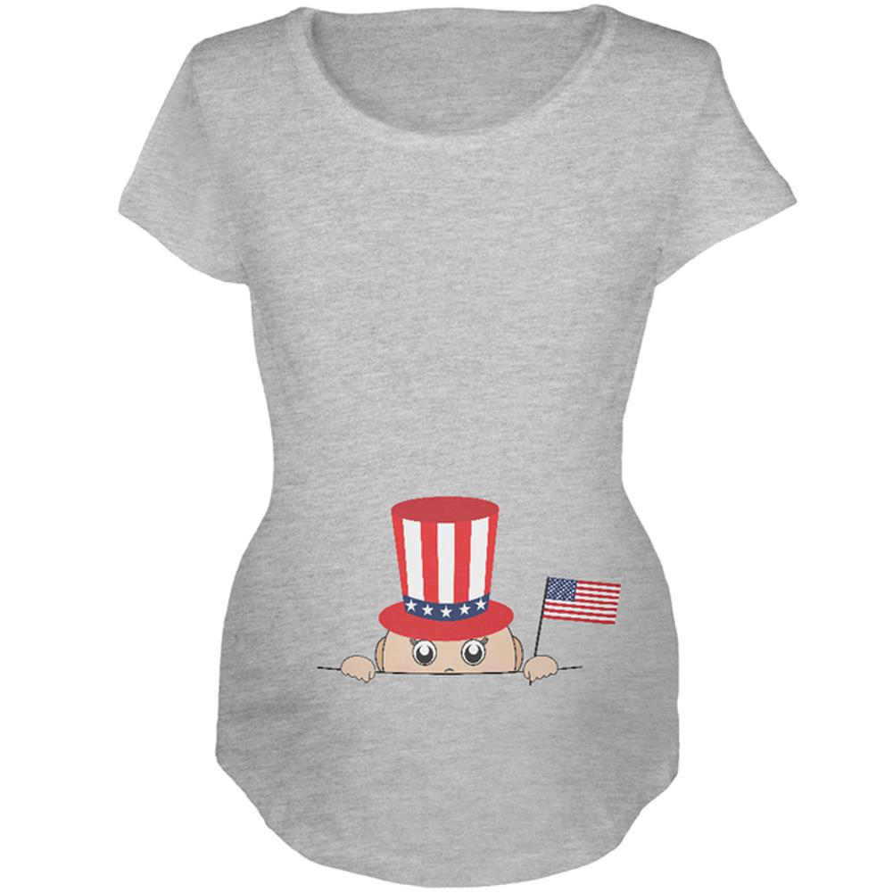 4th of July Peeking Baby Maternity Soft T Shirt Maternity T-Shirts Old Glory 2XL Heather 