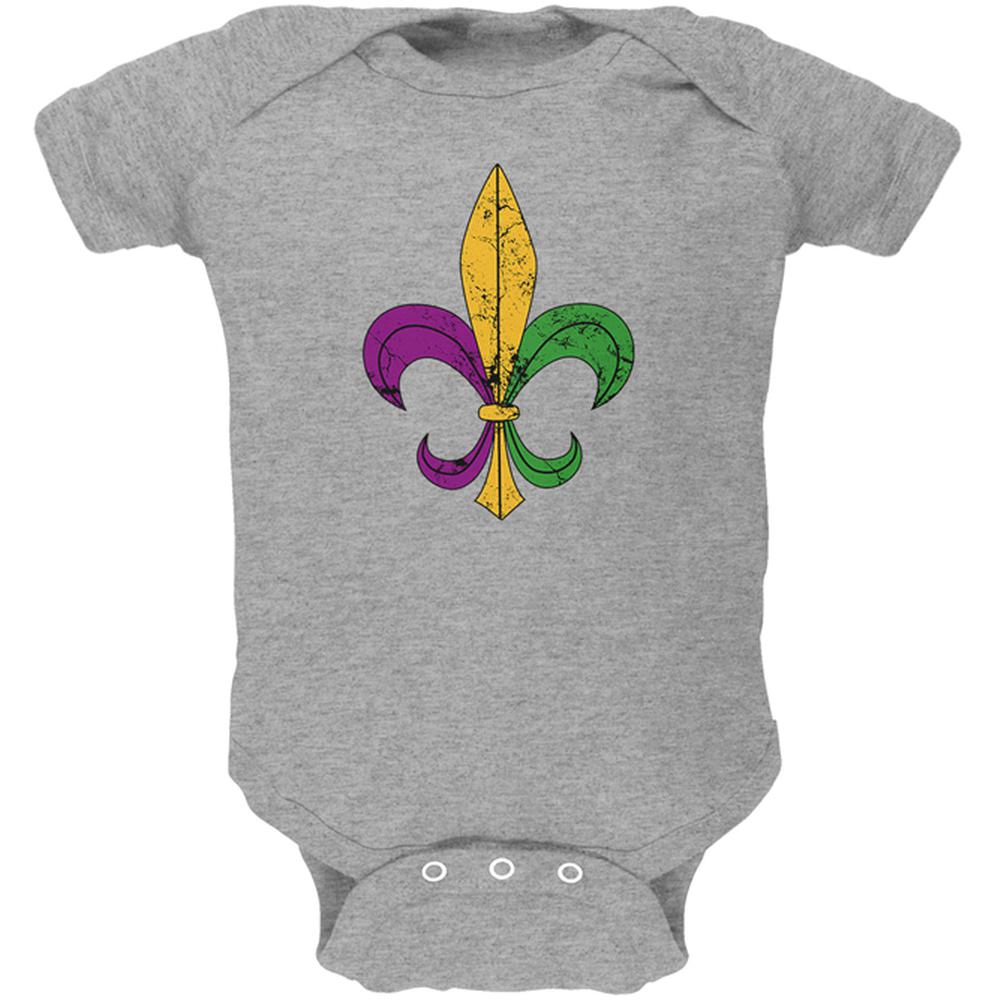 Mardi Gras Fleur De Lis Distressed Soft Baby One Piece Baby One Piece Old Glory 0-3M Heather 