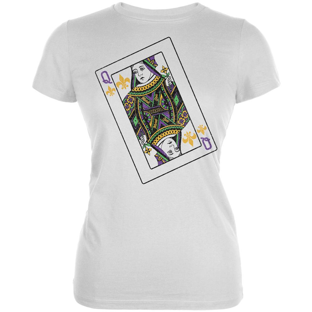 Queen of Mardi Gras Card Juniors Soft T Shirt Juniors T-Shirts Old Glory 2XL White 