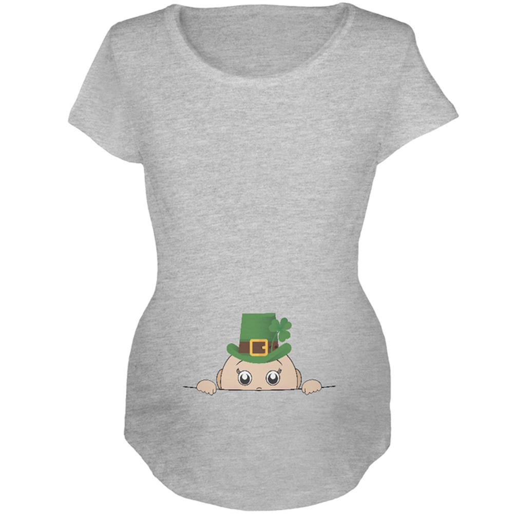 St. Patrick's Day Peeking Baby Maternity Soft T Shirt Maternity T-Shirts Old Glory 2XL Heather 