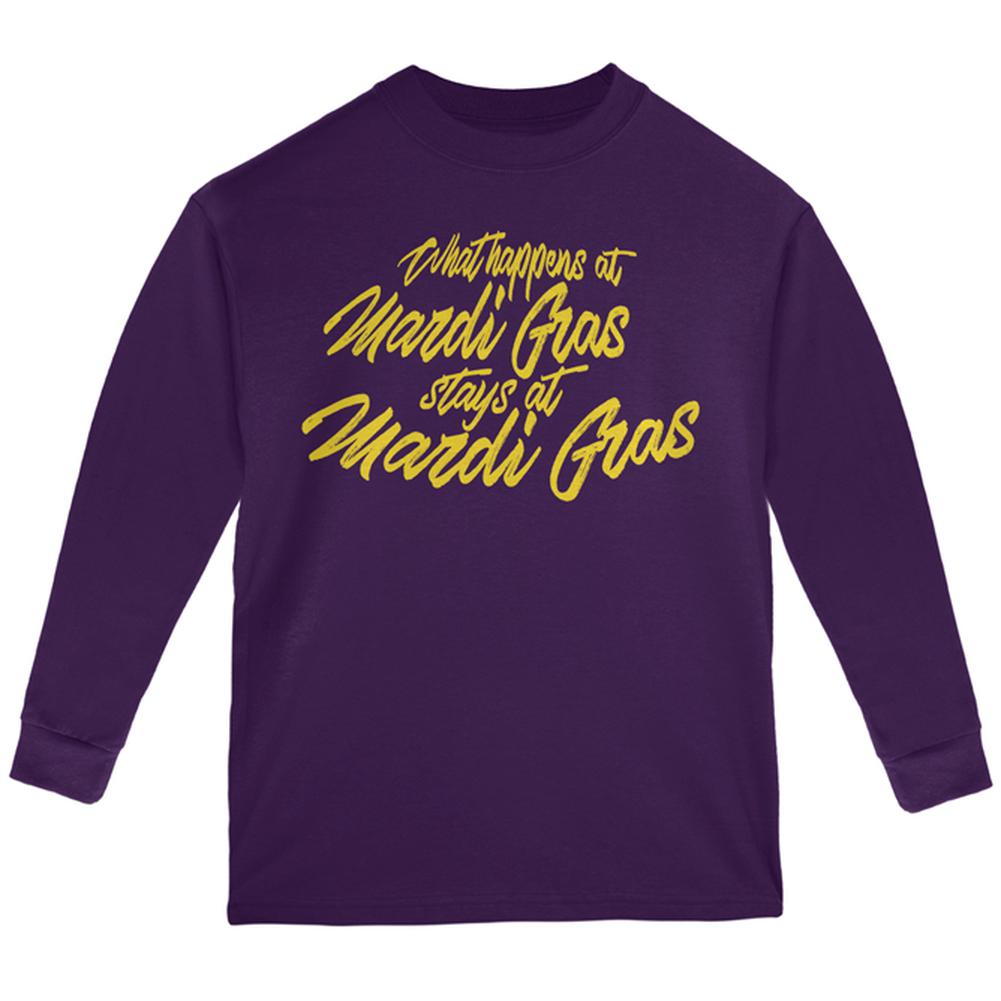 What Happens at Mardi Gras Stays Youth Long Sleeve T Shirt Youth Long Sleeves Old Glory LG Purple 