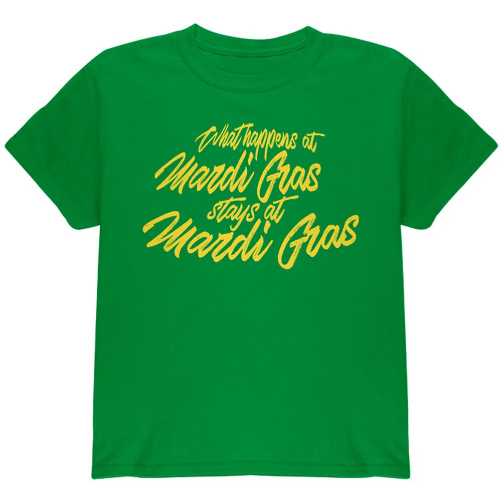 What Happens at Mardi Gras Stays Youth T Shirt Youth T-Shirts Old Glory LG Irish Green 