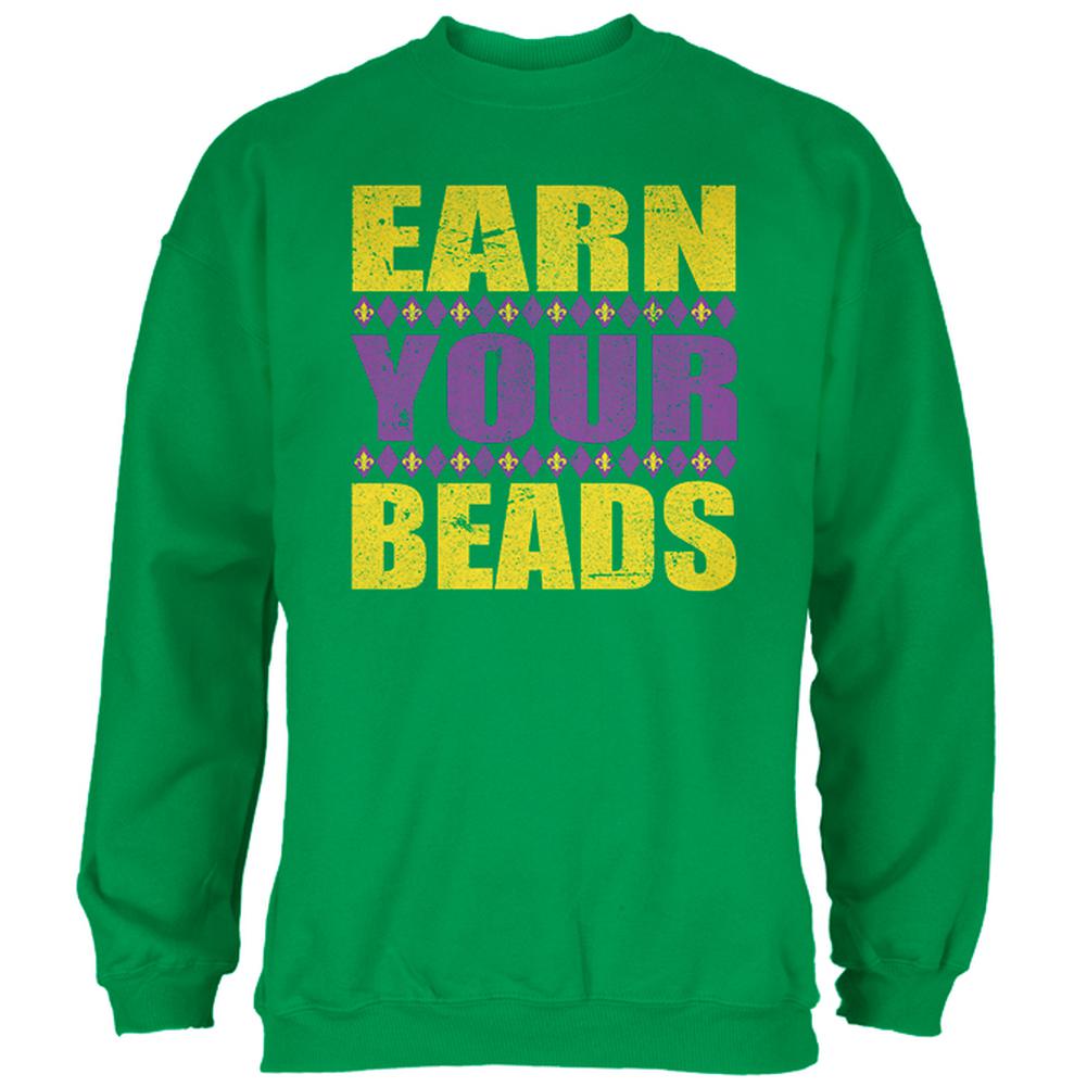 Mardi Gras Earn Your Beads Funny Mens Sweatshirt Men's Sweatshirts Old Glory 2XL Irish Green 