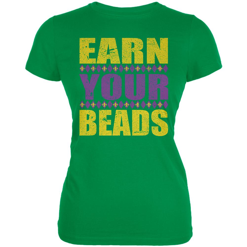 Mardi Gras Earn Your Beads Funny Juniors Soft T Shirt Juniors T-Shirts Old Glory 2XL Green 