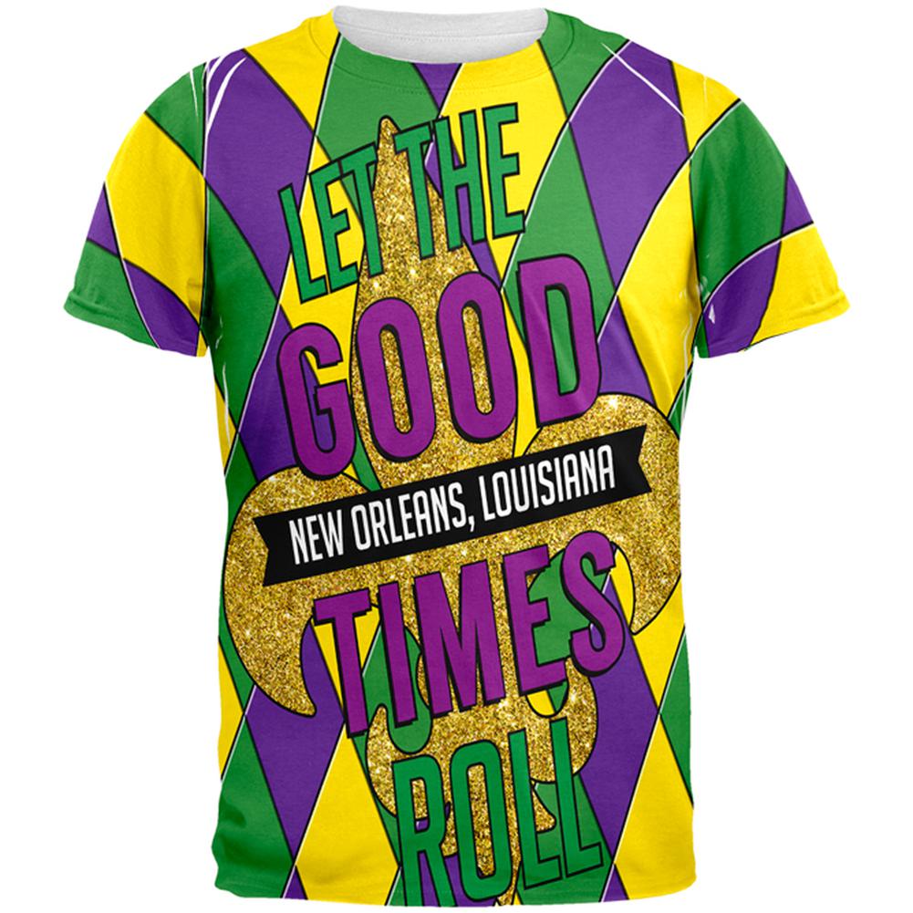 Mardi Gras Let the Good Times Roll Jester All Over Mens T Shirt Men's T-Shirts Old Glory 2XL Multi 