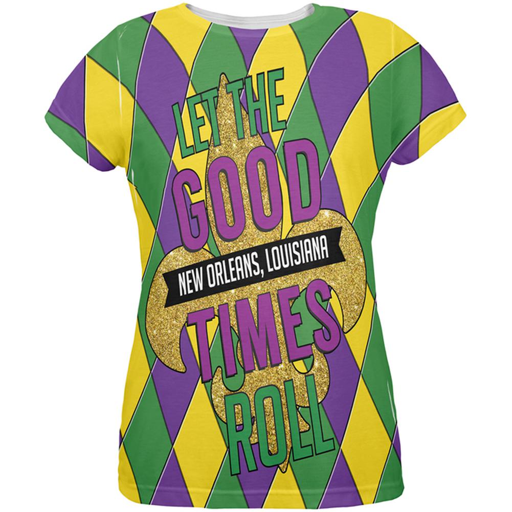 Mardi Gras Let the Good Times Roll Jester All Over Womens T Shirt Women's T-Shirts Old Glory 2XL Multi 