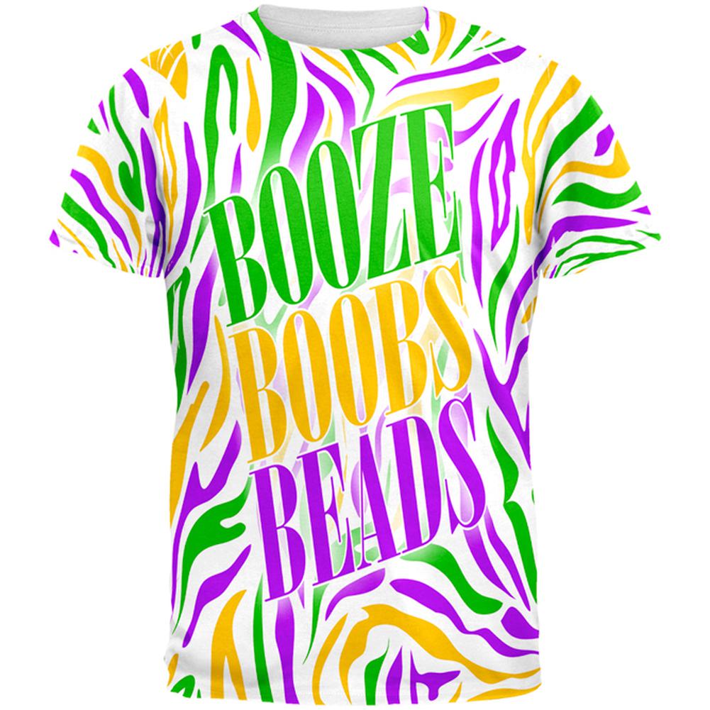 Mardi Gras Booze Boobs Beads Zebra Costume All Over Mens T Shirt Men's T-Shirts Old Glory 2XL Multi 