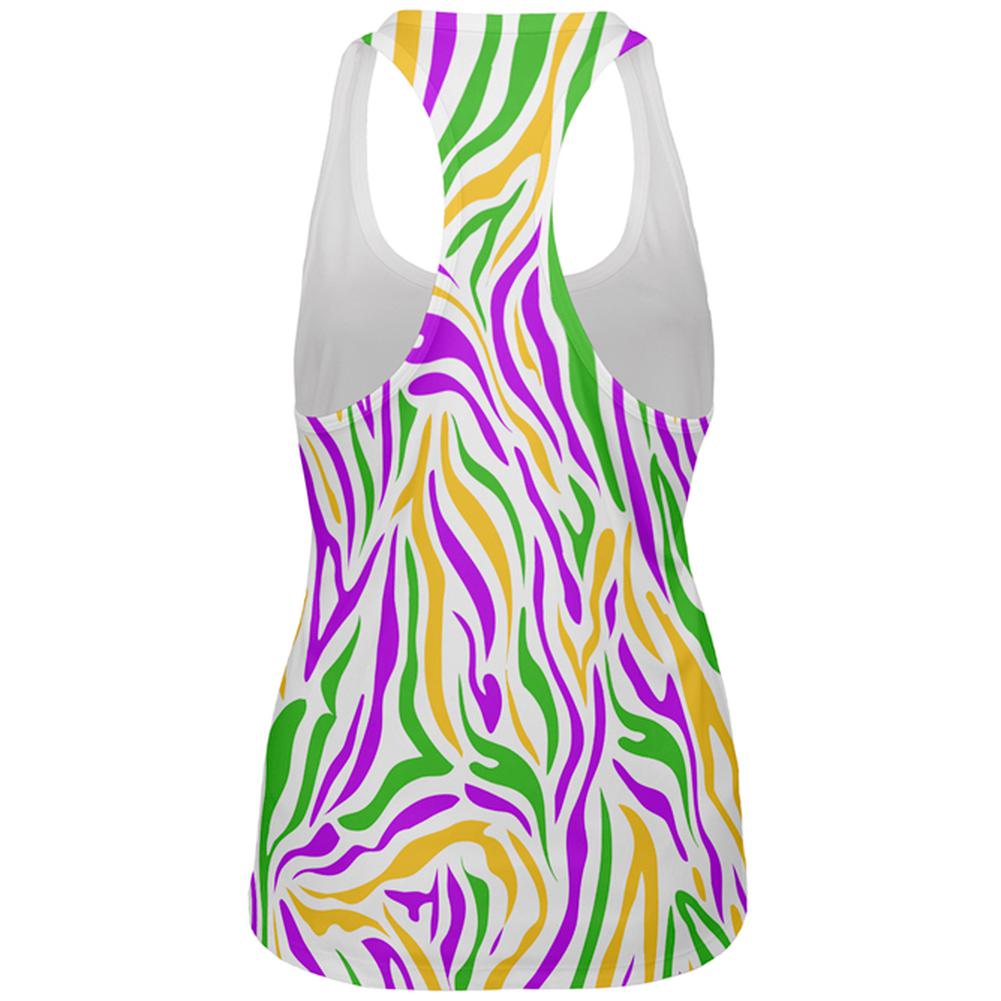 Mardi Gras Booze Boobs Beads Zebra Costume All Over Womens Work Out Tank Top Women's Tank Tops Old Glory   