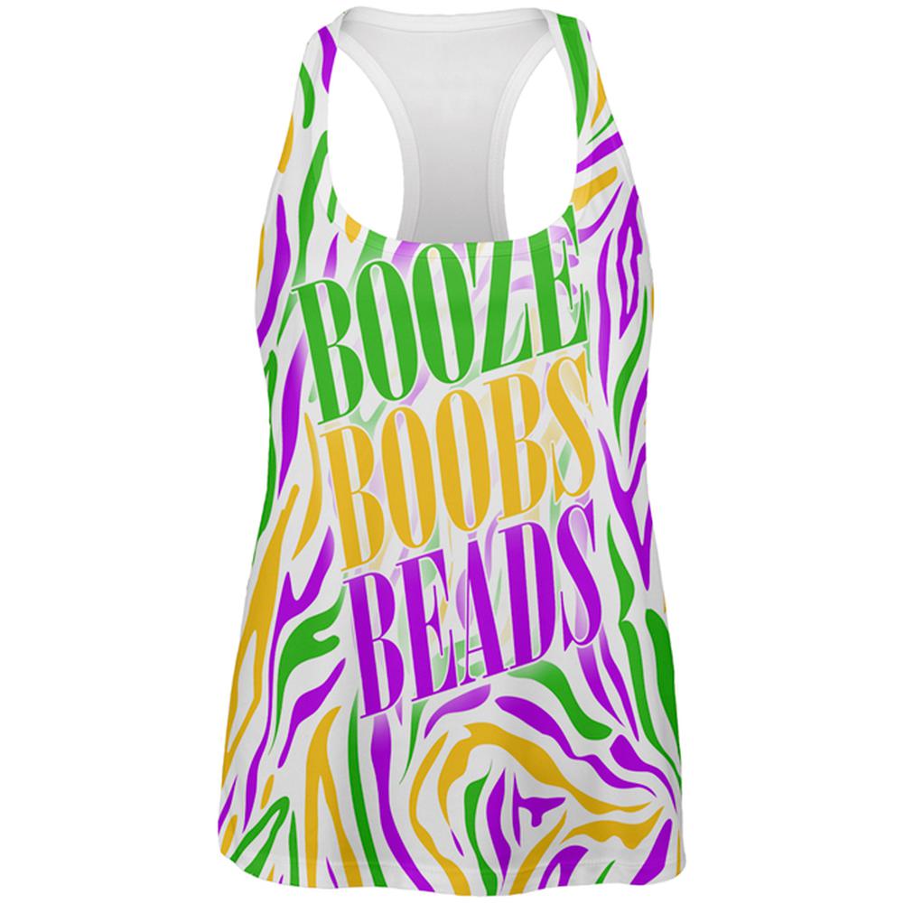 Mardi Gras Booze Boobs Beads Zebra Costume All Over Womens Work Out Tank Top Women's Tank Tops Old Glory 2XL Multi 