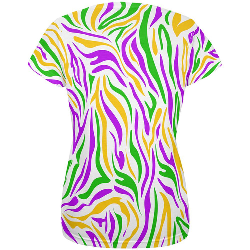 Mardi Gras Booze Boobs Beads Zebra Costume All Over Womens T Shirt Women's T-Shirts Old Glory   