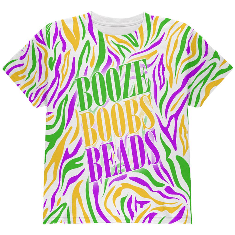 Mardi Gras Booze Boobs Beads Zebra Costume All Over Youth T Shirt Youth T-Shirts Old Glory LG Multi 