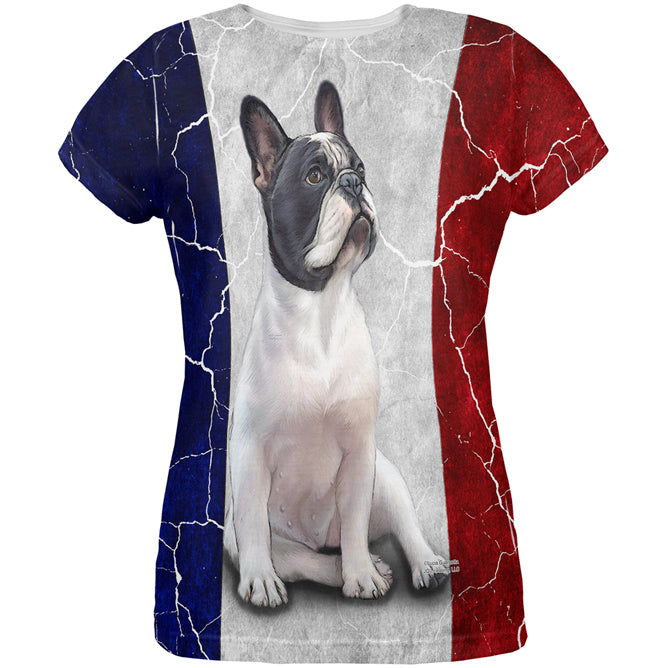 French Bulldog Live Forever Flag All Over Womens T Shirt Women's T-Shirts Old Glory LG Multi 