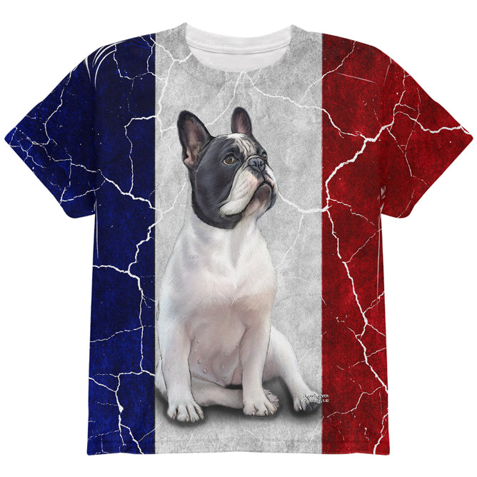 French Bulldog Live Forever Flag All Over Youth T Shirt Youth T-Shirts Old Glory YLG Multi 