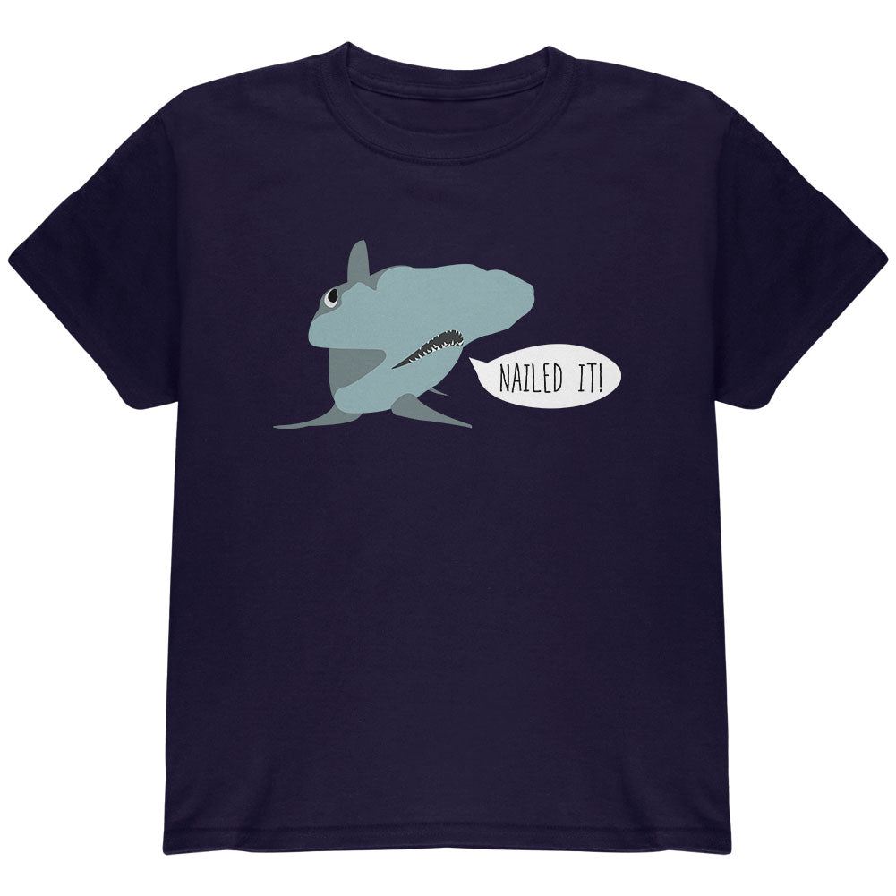 Shark Nailed It Hammerhead Funny Pun Youth T Shirt Youth T-Shirts Old Glory YLG Navy 