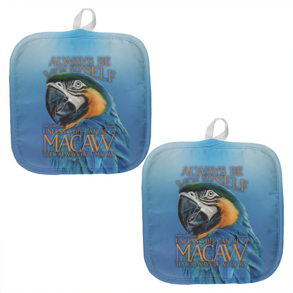 Always Be Yourself Unless Exotic Blue Macaw All Over Pot Holder (Set of 2) Pot Holders Old Glory OS Multi 