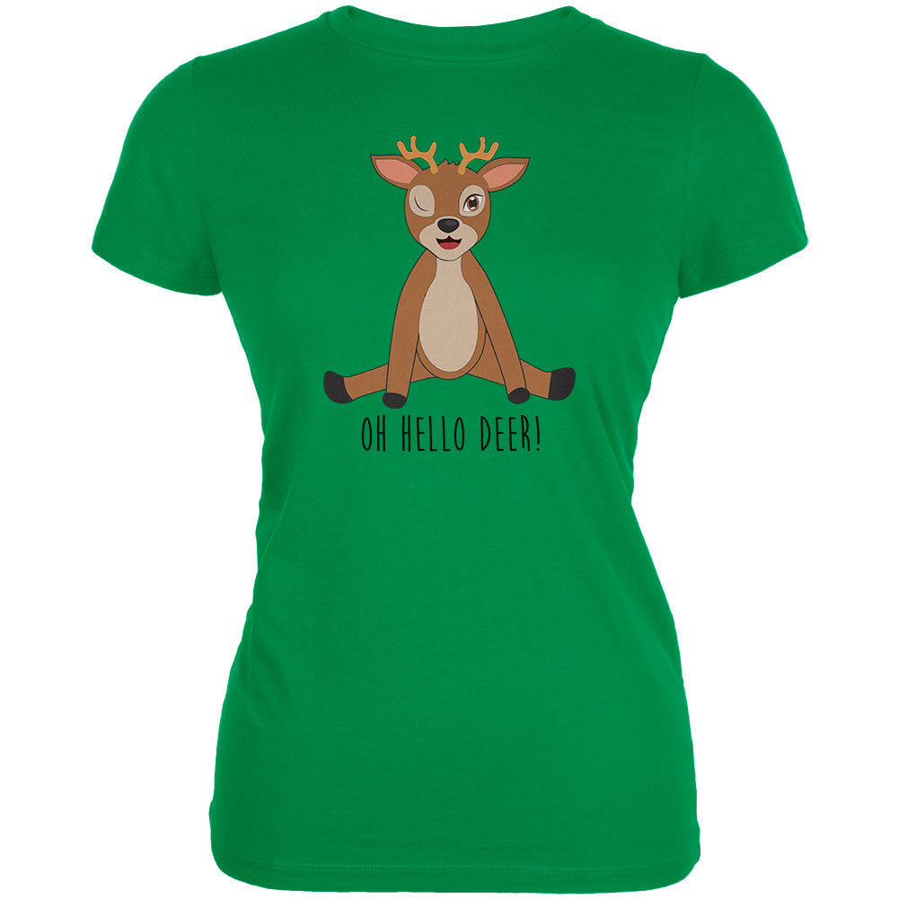 Oh Hello Deer Funny Pun Juniors Soft T Shirt Juniors T-Shirts Old Glory 2XL Green 