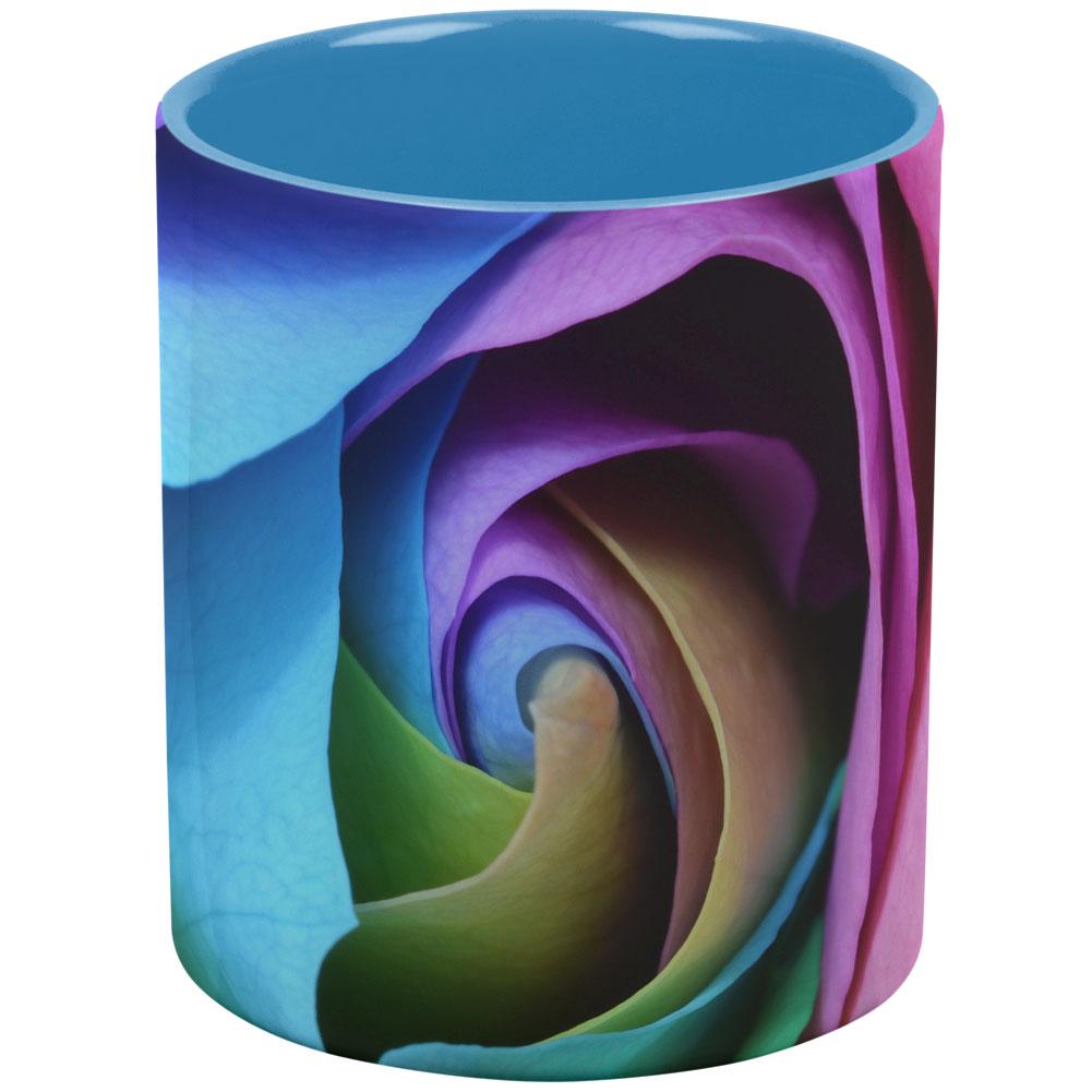 Rainbow Rose Aqua Handle Coffee Mug Coffee Mugs Old Glory   